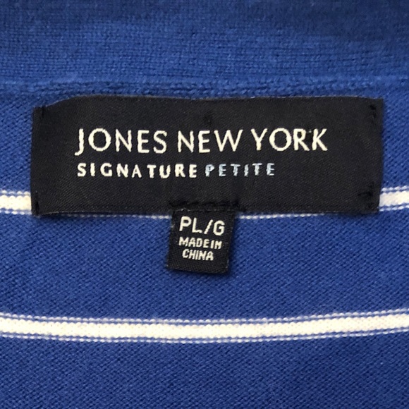 Jones New York Signature Women’s Petite Large Blue and White Cardigan With Sash - Picture 4 of 4